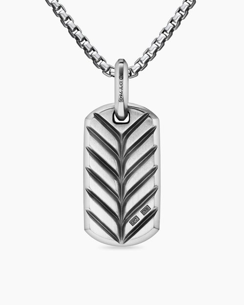 Mens Chevron Tag in 18K White Gold with Paraiba Tourmalines, 27mm