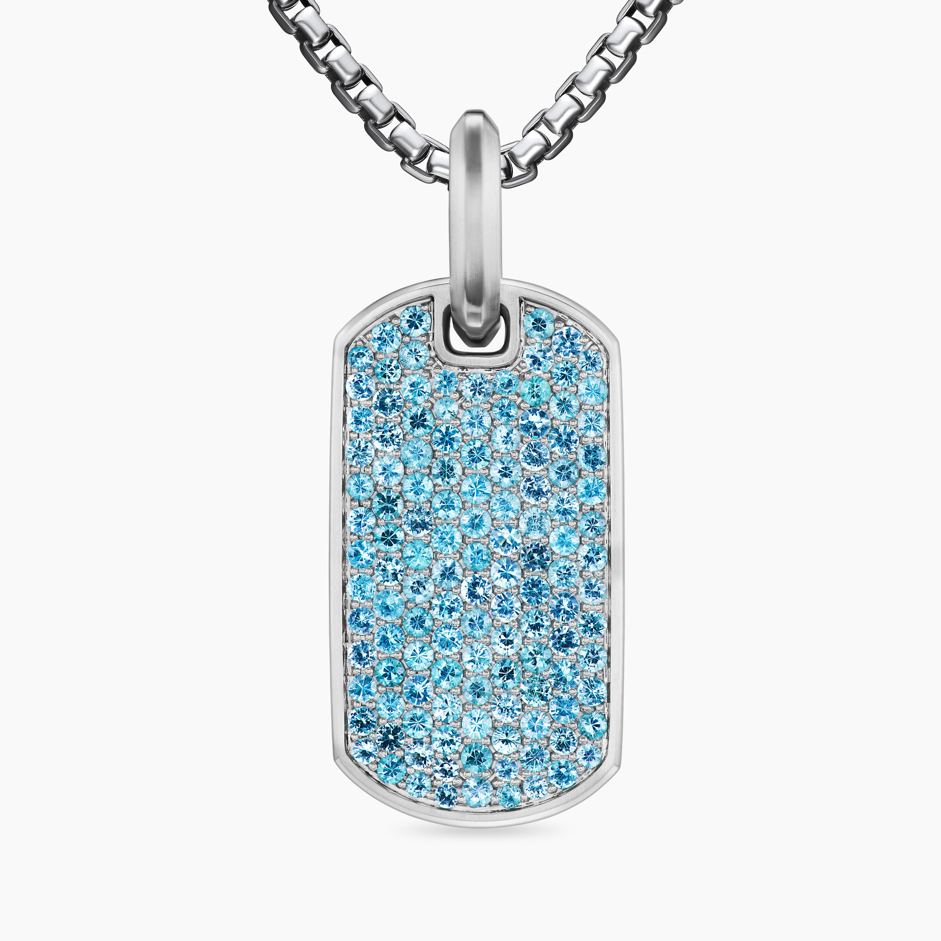 Mens Chevron Tag in 18K White Gold with Paraiba Tourmalines, 27mm