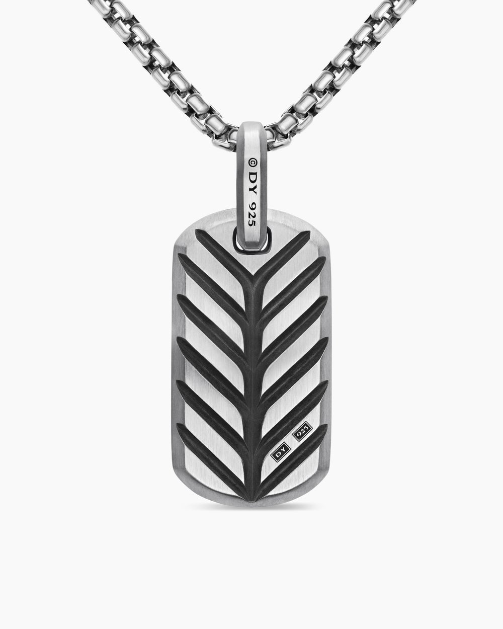 Mens Chevron Tag in Sterling Silver with Black Diamonds, 27mm