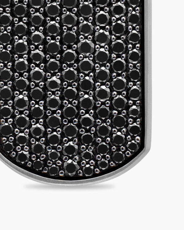 Chevron Tag in Sterling Silver with Black Diamonds, 27mm