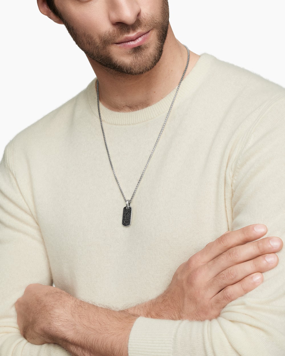 Mens Chevron Tag in Sterling Silver with Black Diamonds, 27mm