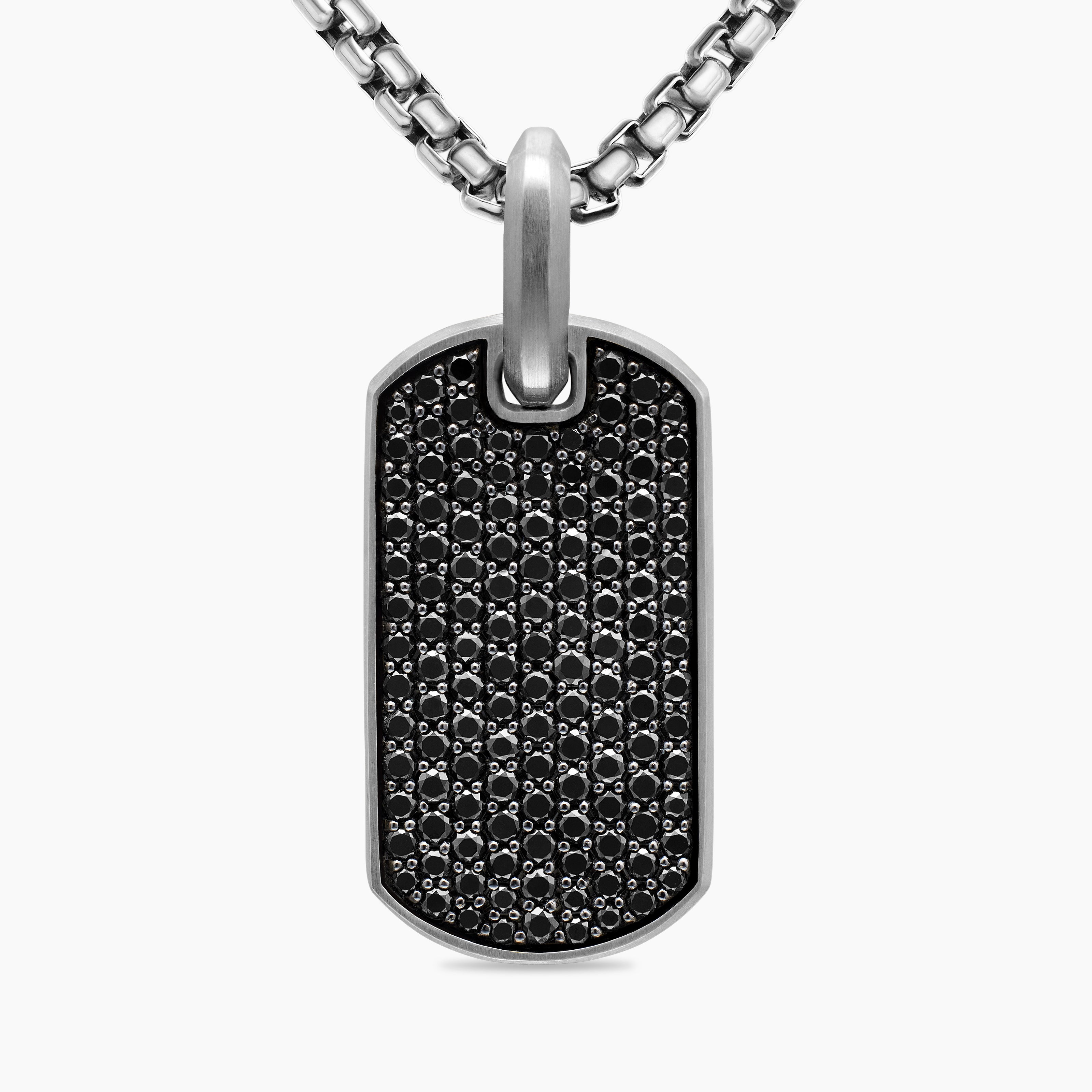 Mens Chevron Tag in Sterling Silver with Black Diamonds, 27mm