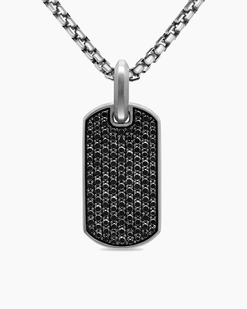 Mens Chevron Tag in Sterling Silver with Black Diamonds, 27mm
