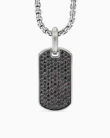 Chevron Tag in Sterling Silver with Black Diamonds, 27mm