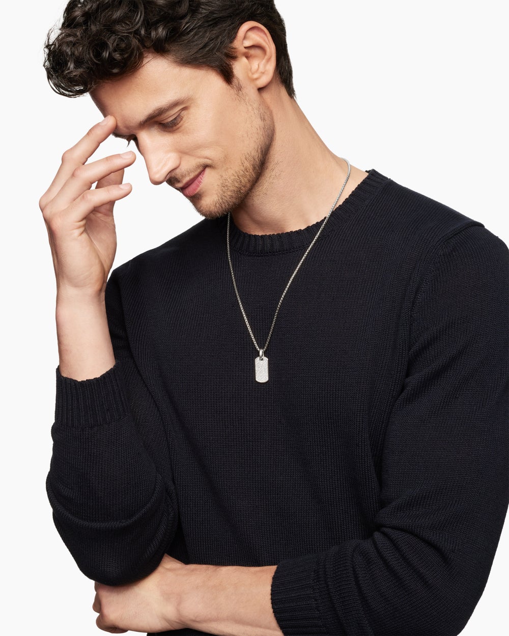 Médaille Chevron en argent massif avec diamants, 27 mm homme