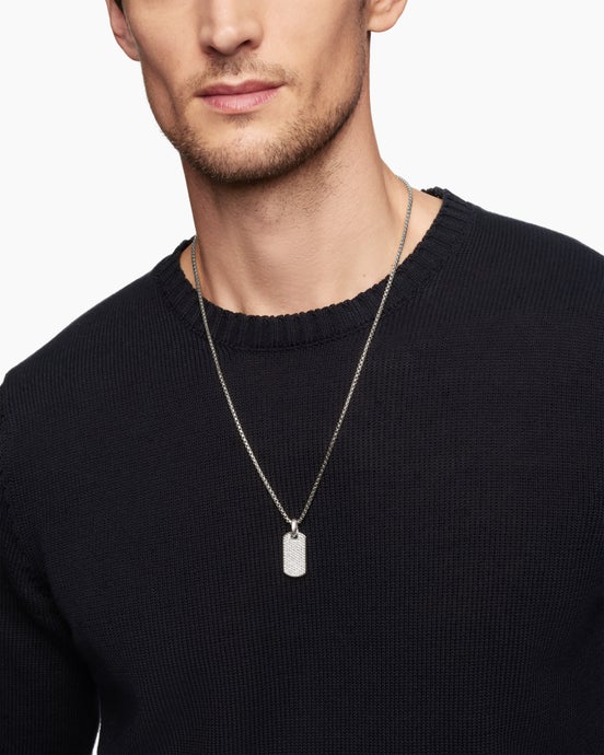 Chevron Tag in Sterling Silver with Diamonds, 27mm