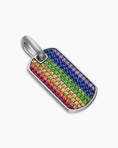 Mens Chevron Tag in Sterling Silver with Rainbow Pavé, 27mm