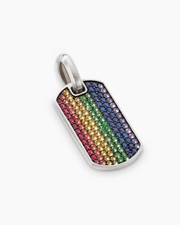 Chevron Tag in Sterling Silver with Rainbow Pavé, 27mm