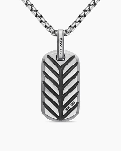 Mens Chevron Tag in Sterling Silver with Rainbow Pavé, 27mm