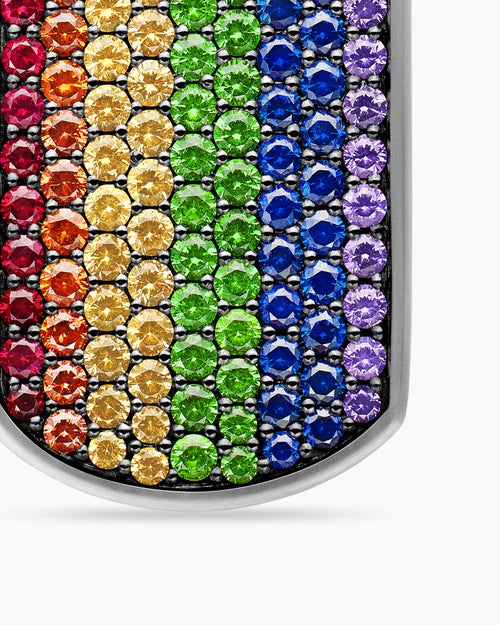 Mens Chevron Tag in Sterling Silver with Rainbow Pavé, 27mm