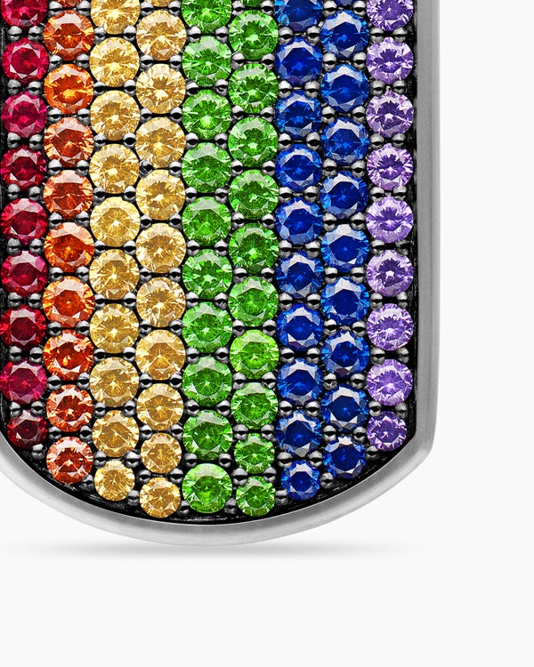 Chevron Tag in Sterling Silver with Rainbow Pavé, 27mm