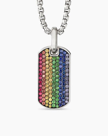 Chevron Tag in Sterling Silver with Rainbow Pavé, 27mm