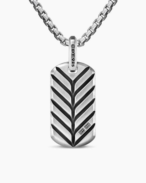 Mens Chevron Tag in Sterling Silver with Black Onyx, 27mm