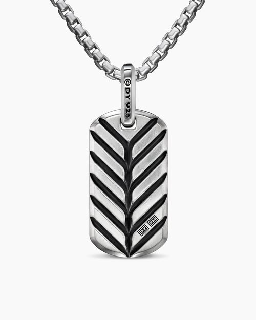 Mens Chevron Tag in Sterling Silver with Lapis Lazuli, 27mm