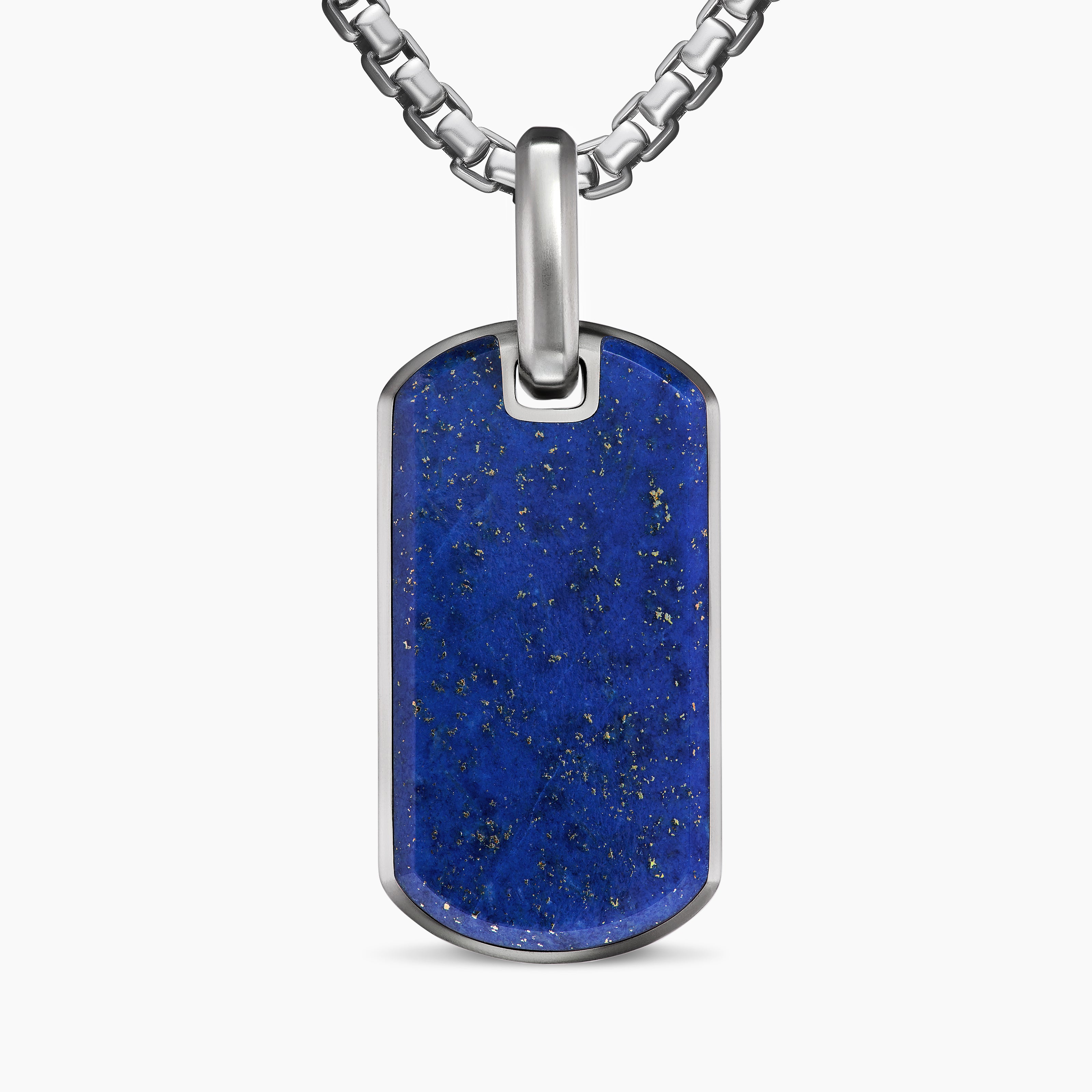 Mens Chevron Tag in Sterling Silver with Lapis Lazuli, 27mm