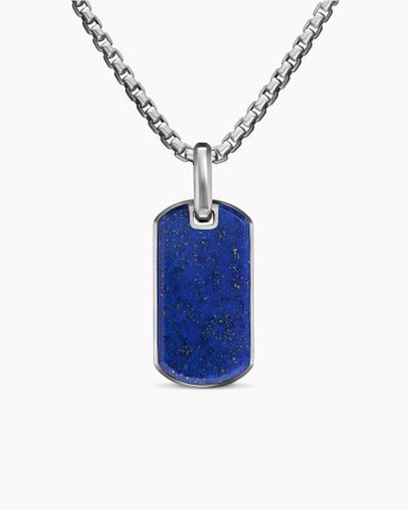 Chevron Tag in Sterling Silver with Lapis Lazuli, 27mm