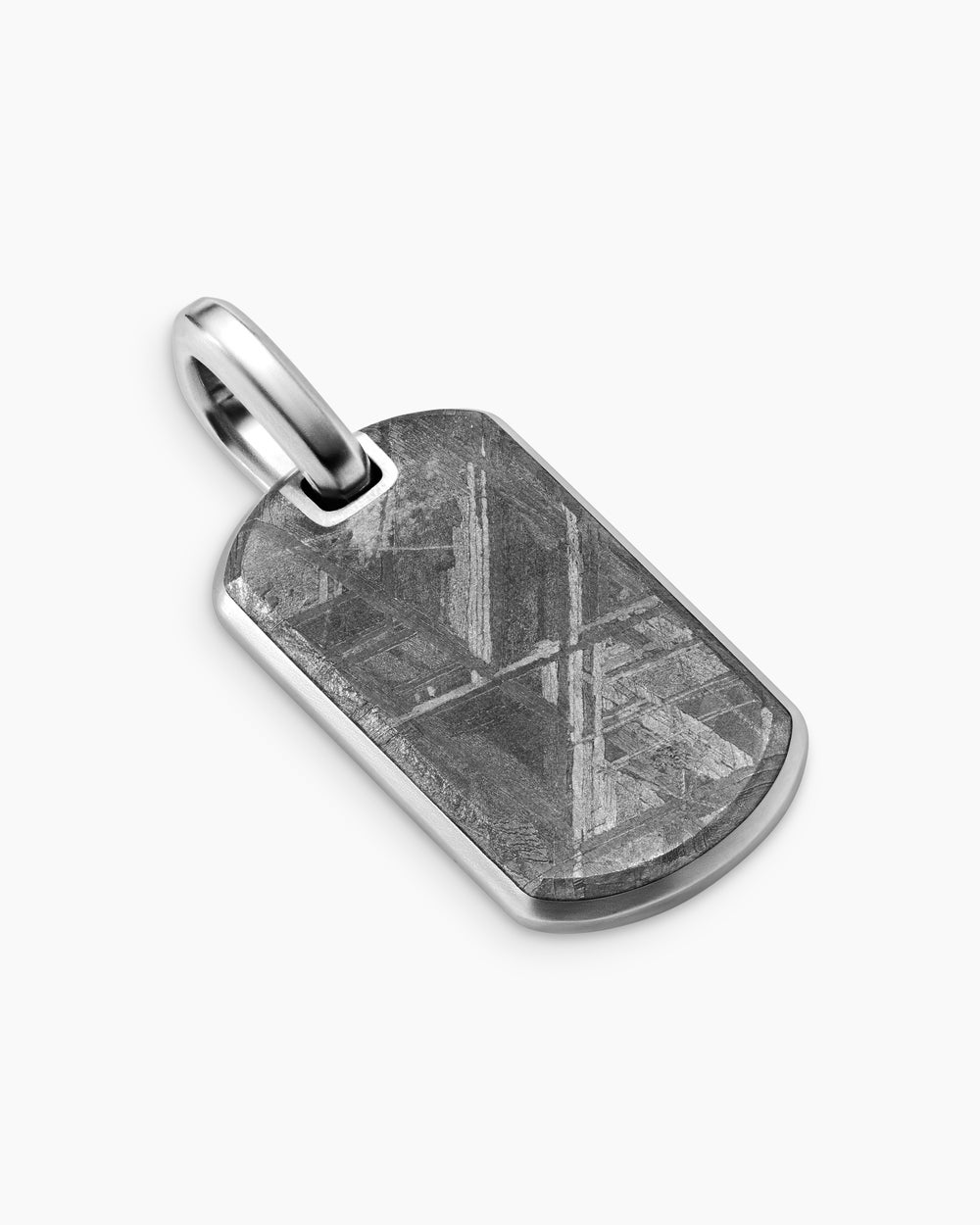 Mens Chevron Tag in Sterling Silver with Meteorite, 27mm