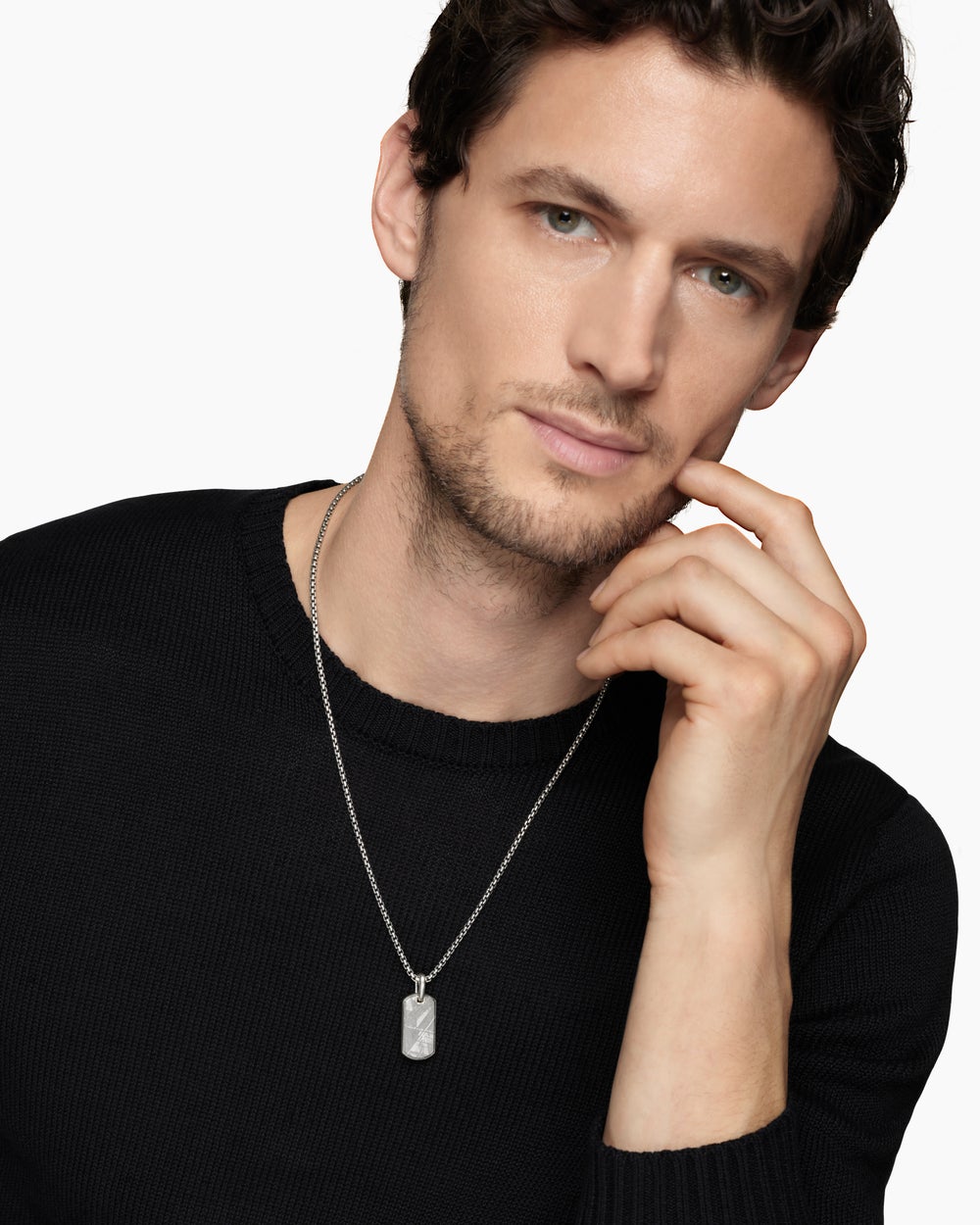 Mens Chevron Tag in Sterling Silver with Meteorite, 27mm