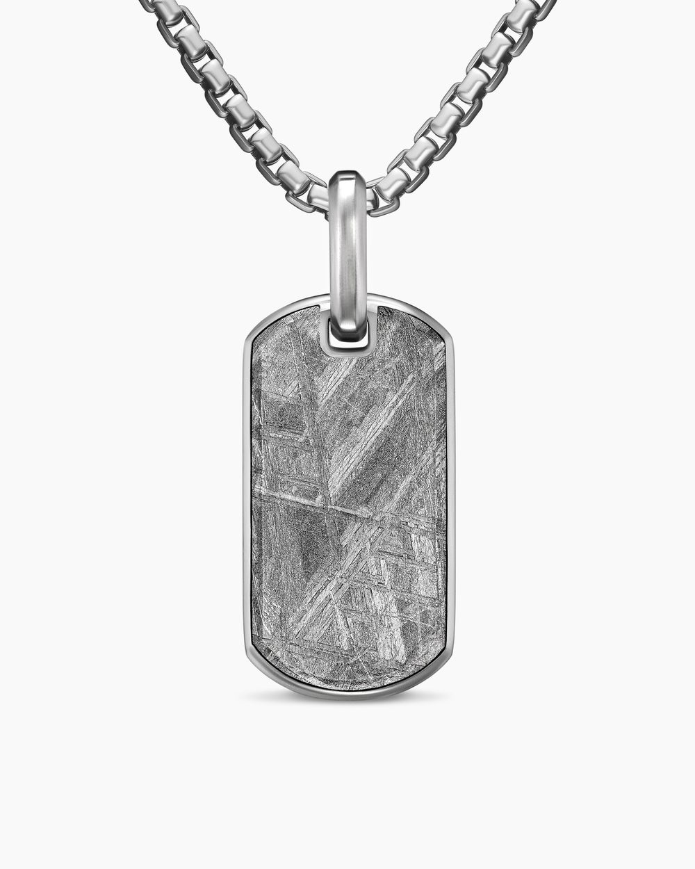 Mens Chevron Tag in Sterling Silver with Meteorite, 27mm