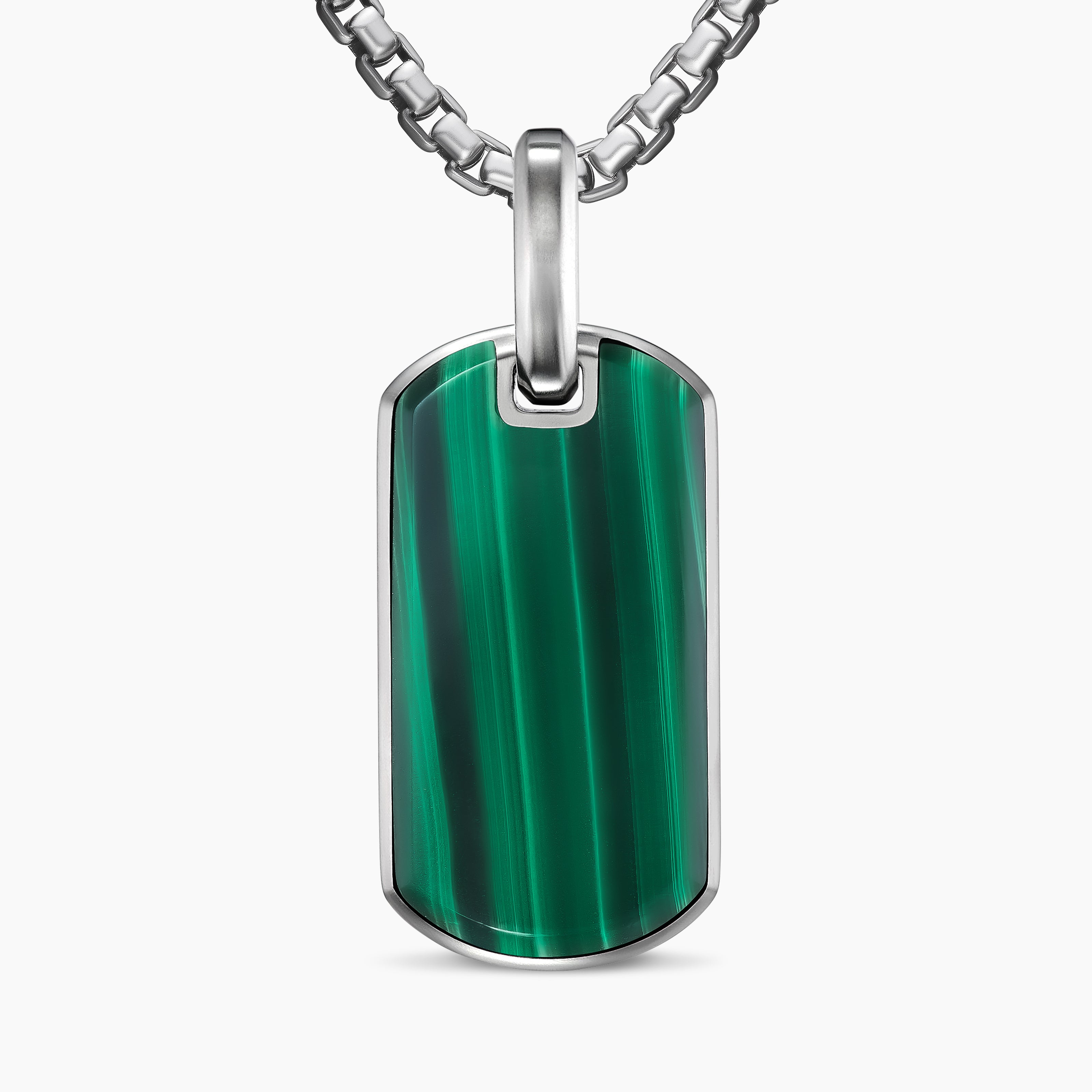 M&eacute;daille Chevron en argent massif avec malachite, 27 mm homme 