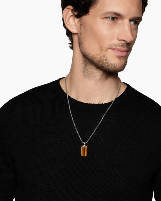 Chevron Tag in Sterling Silver with Tiger's Eye, 27mm