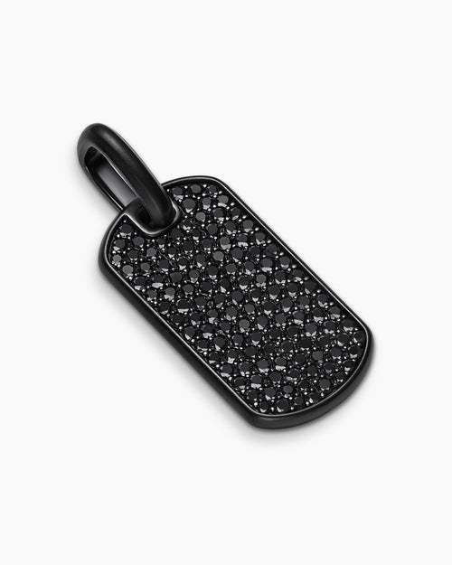 Mens Chevron Tag in Black Titanium with Sterling Silver and Black Diamonds, 27mm