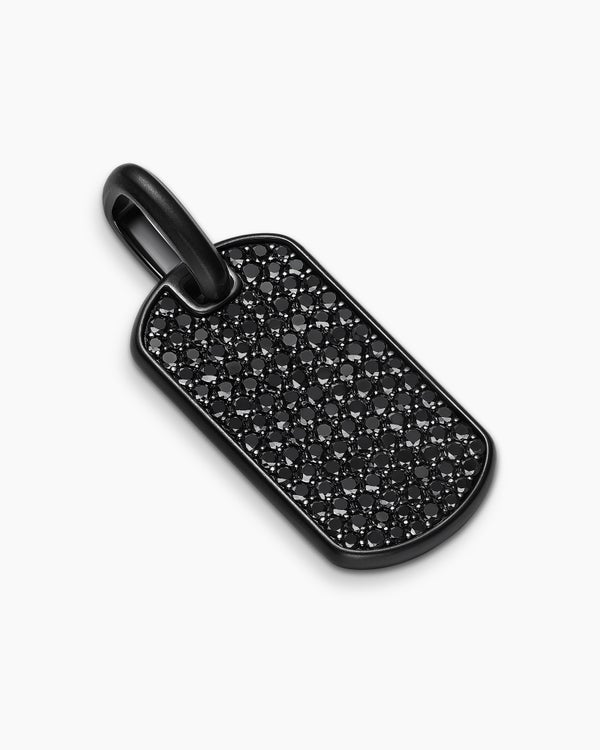 Chevron Tag in Black Titanium with Sterling Silver and Black Diamonds, 27mm