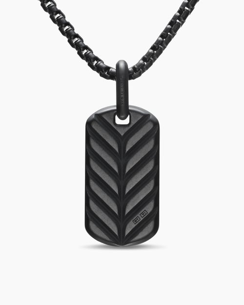 Mens Chevron Tag in Black Titanium with Sterling Silver and Black Diamonds, 27mm