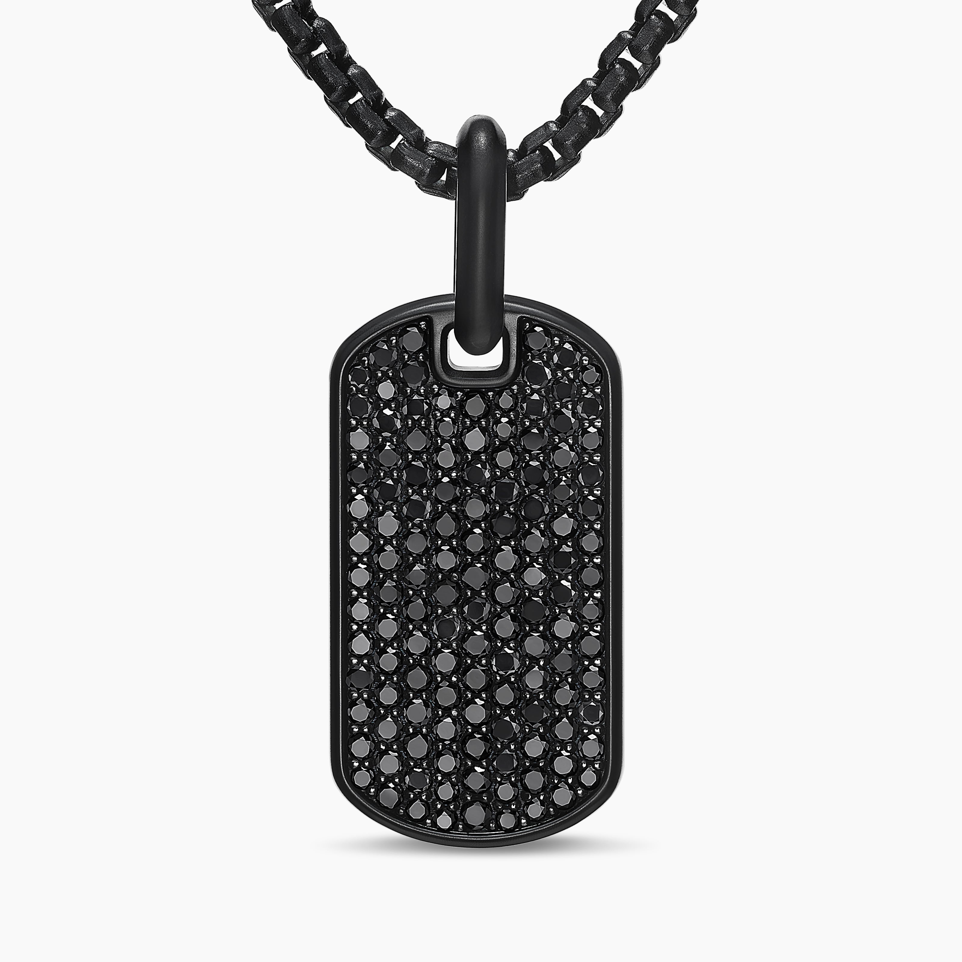 Mens Chevron Tag in Black Titanium with Sterling Silver and Black Diamonds, 27mm
