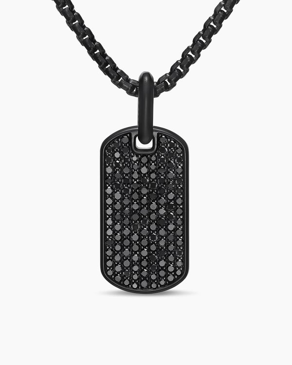 Chevron Tag in Black Titanium with Sterling Silver and Black Diamonds, 27mm