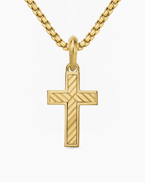 Mens Pavé Cross Pendant in 18K Yellow Gold with Diamonds, 23mm