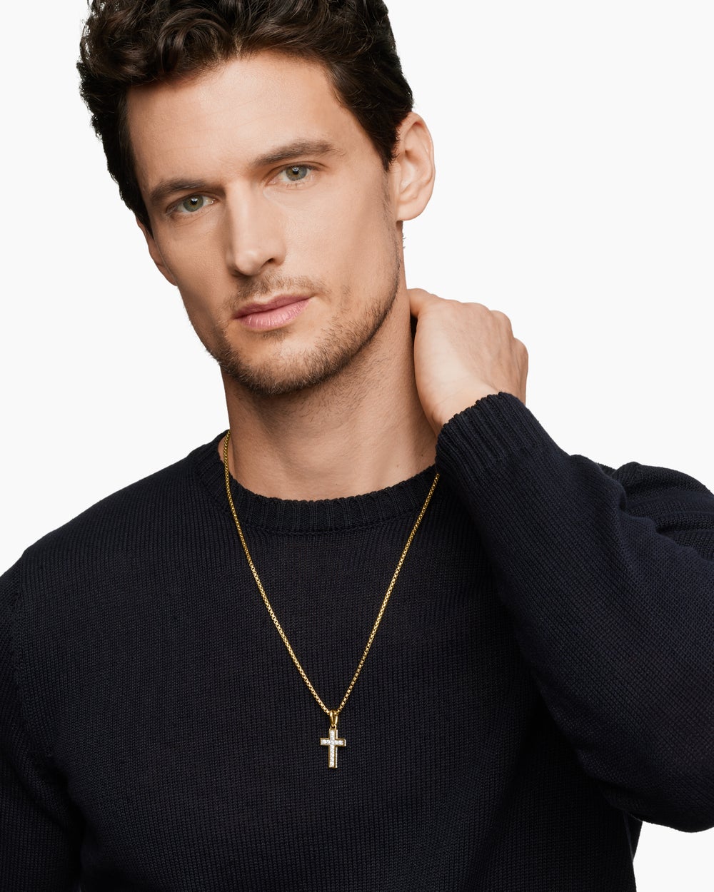 Pendentif croix pavé en or jaune 18 carats avec diamants, 23 mm homme