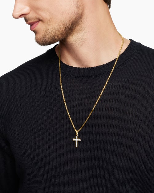 Mens Pavé Cross Pendant in 18K Yellow Gold with Diamonds, 23mm