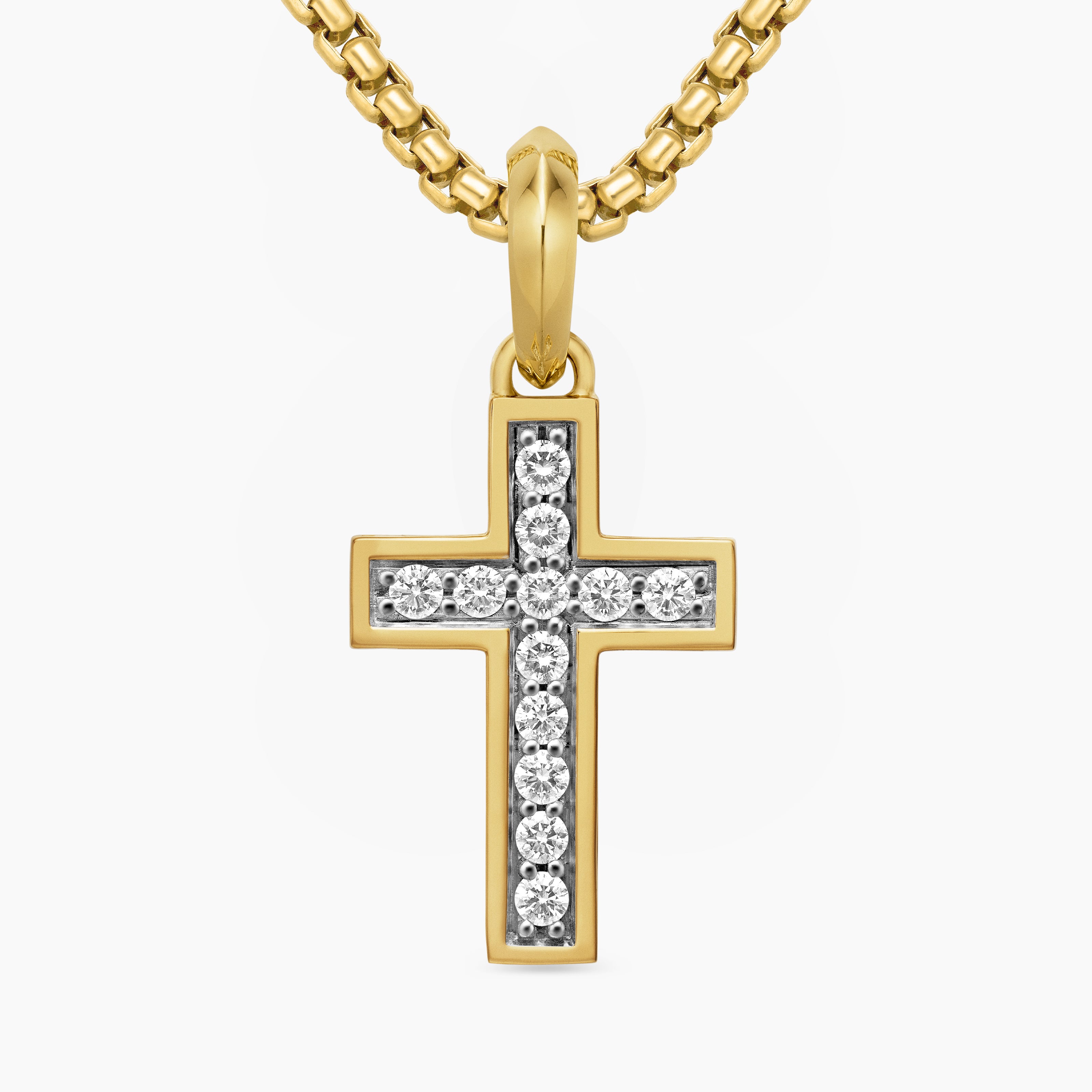 Mens Pav&eacute; Cross Pendant in 18K Yellow Gold with Diamonds, 23mm