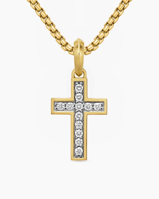 Pavé Cross Pendant in 18K Yellow Gold with Diamonds, 23mm