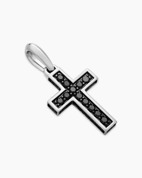 Mens Pavé Cross Pendant in Sterling Silver with Black Diamonds, 23mm