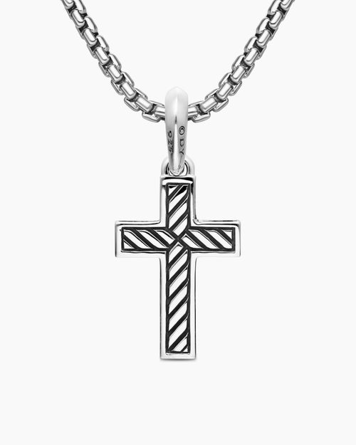 Mens Pavé Cross Pendant in Sterling Silver with Black Diamonds, 23mm