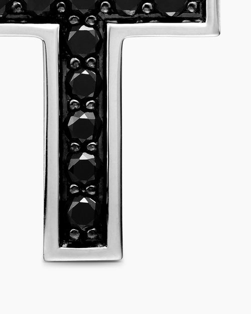 Mens Pavé Cross Pendant in Sterling Silver with Black Diamonds, 23mm