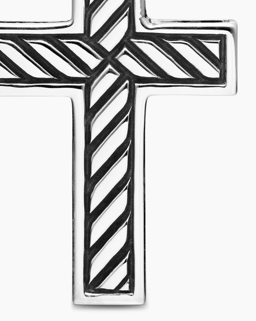 Mens Pavé Cross Pendant in Sterling Silver with Black Diamonds, 23mm