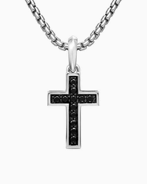 Mens Pavé Cross Pendant in Sterling Silver with Black Diamonds, 23mm