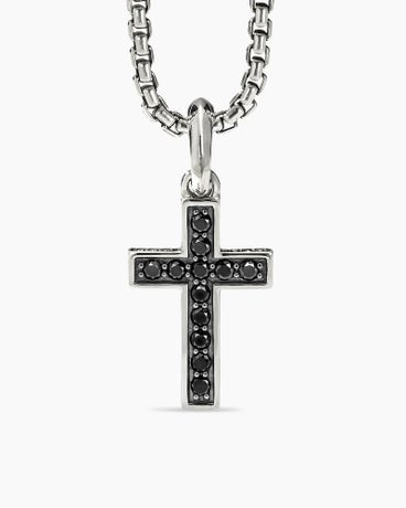 Streamline® Cross Pendant in Sterling Silver with Black Diamonds, 23mm