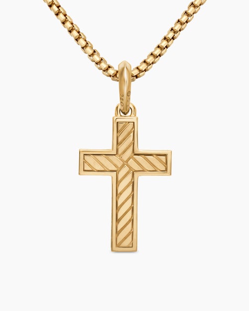 Mens Pavé Cross Pendant in 18K Yellow Gold with Diamonds, 28mm