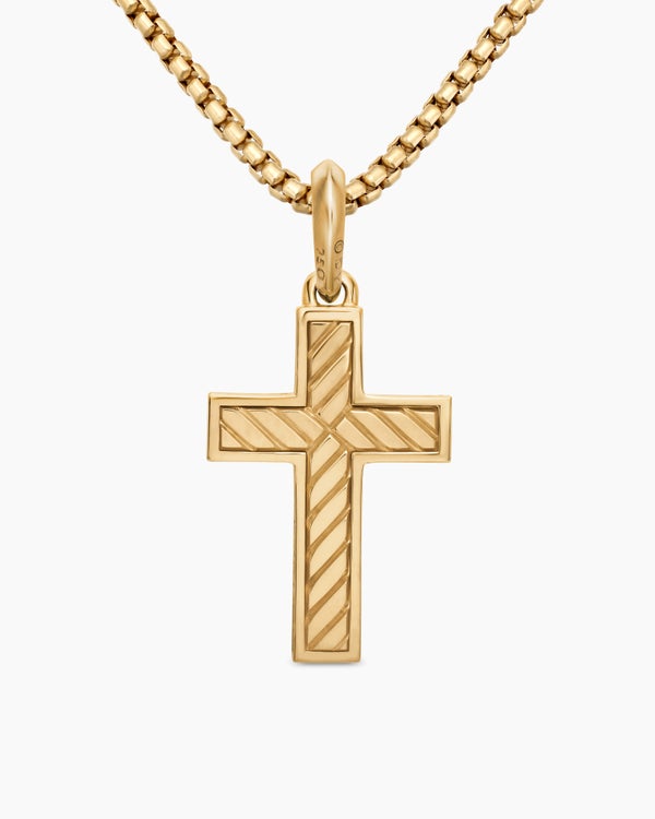 Pavé Cross Pendant in 18K Yellow Gold with Diamonds, 28mm