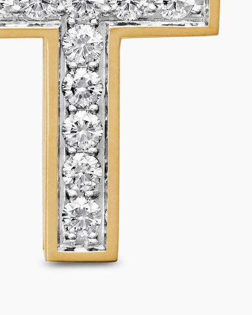 Mens Pavé Cross Pendant in 18K Yellow Gold with Diamonds, 28mm