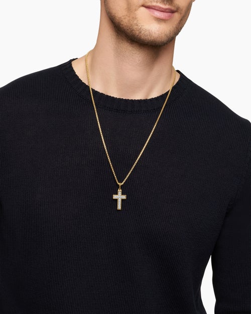 Mens Pavé Cross Pendant in 18K Yellow Gold with Diamonds, 28mm