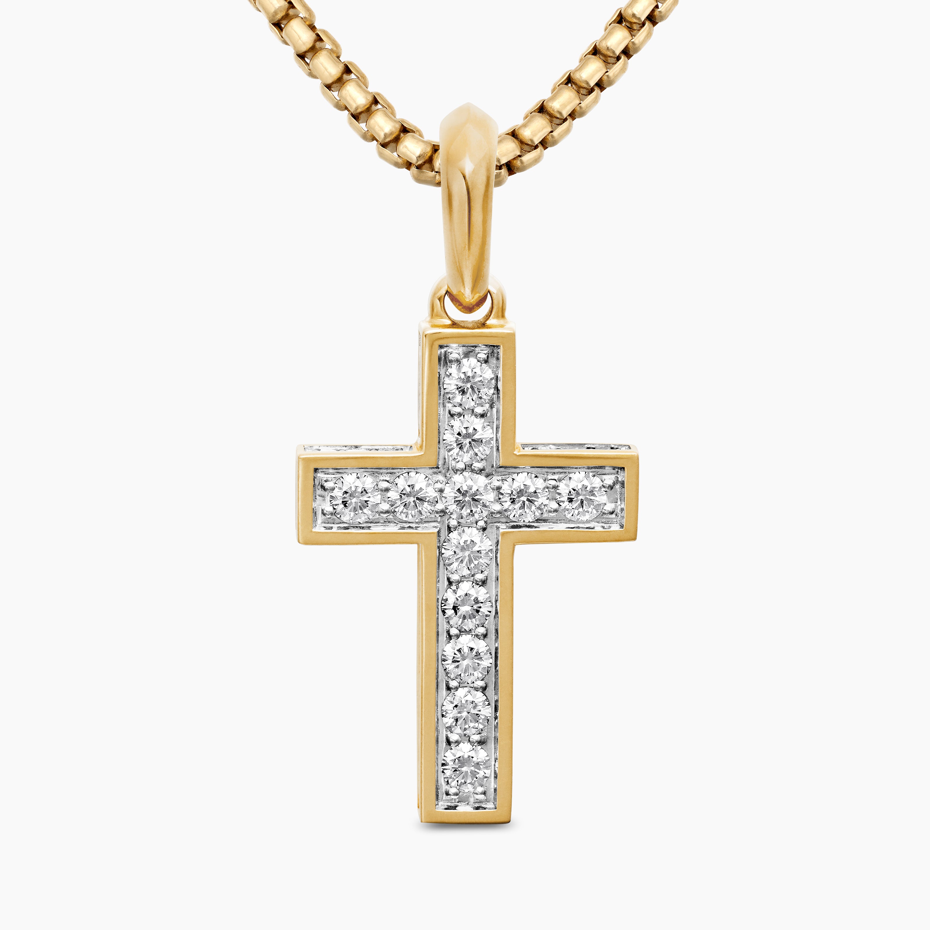 Mens Pav&eacute; Cross Pendant in 18K Yellow Gold with Diamonds, 28mm