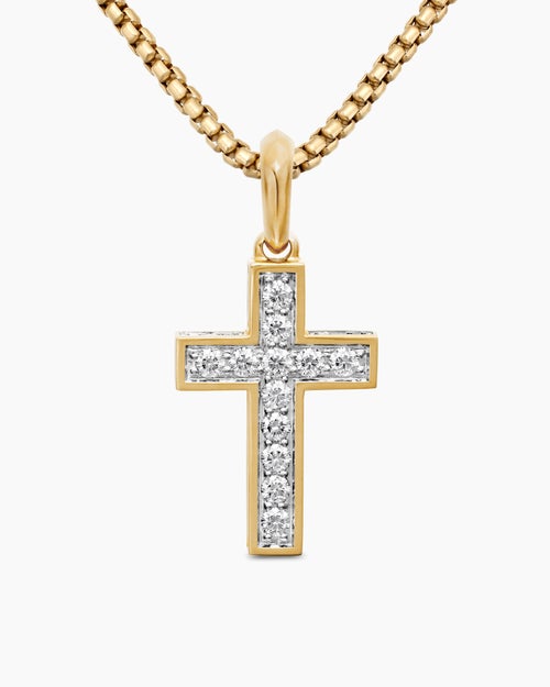 Mens Pavé Cross Pendant in 18K Yellow Gold with Diamonds, 28mm
