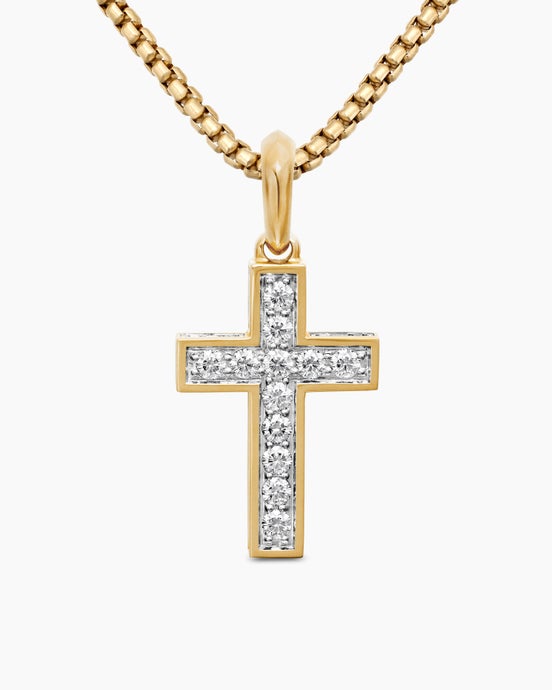 Pavé Cross Pendant in 18K Yellow Gold with Diamonds, 28mm