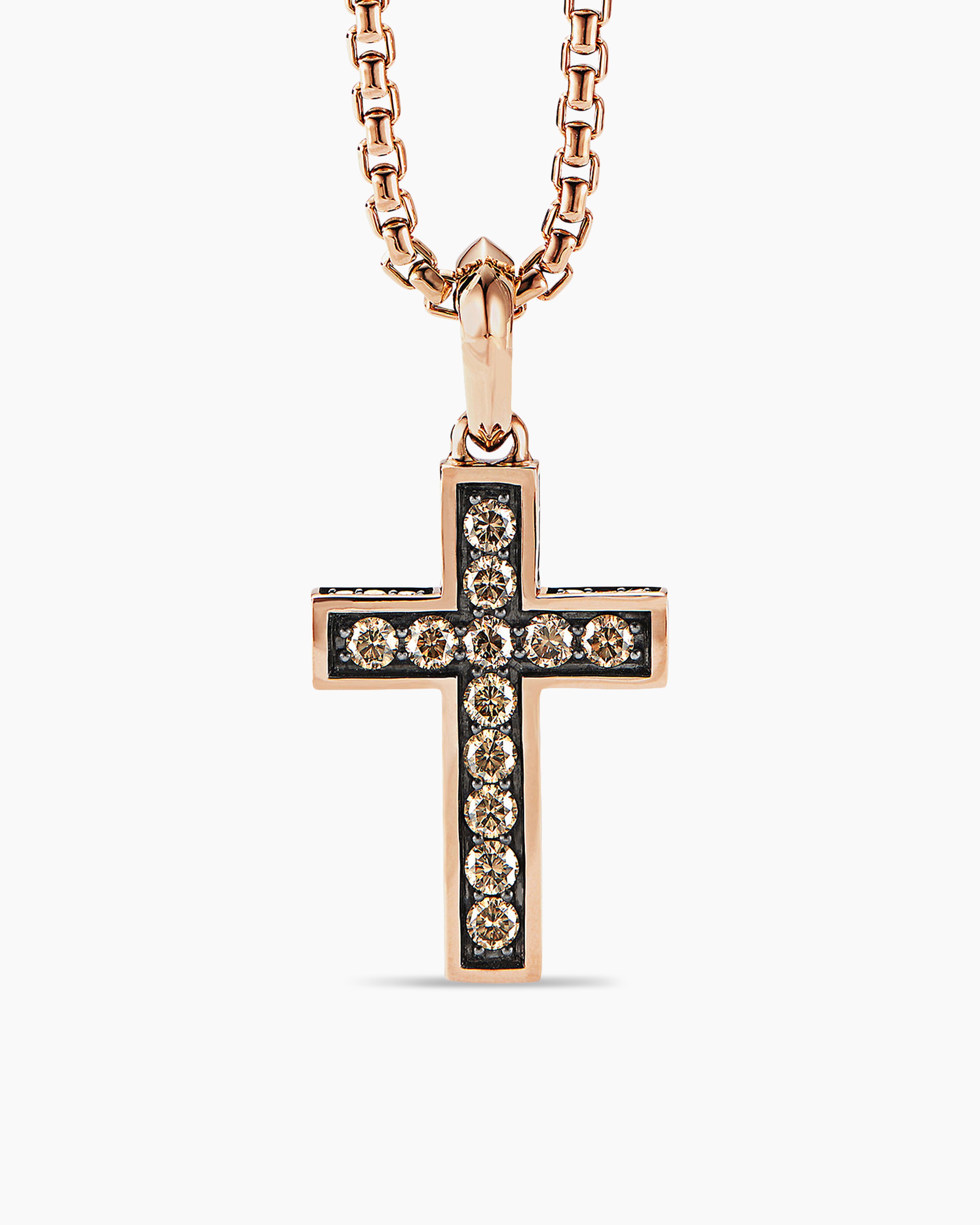 Streamline® Cross Pendant in 18K Rose Gold with Cognac Diamonds, 28mm