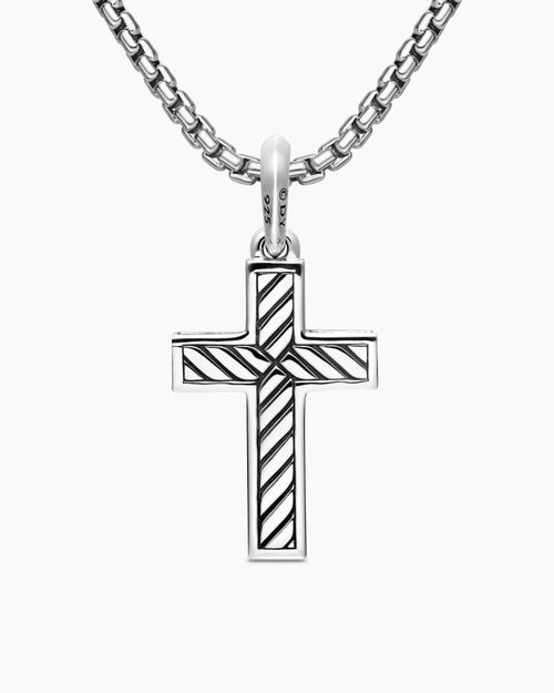 Mens Pavé Cross Pendant in Sterling Silver with Black Diamonds, 28mm